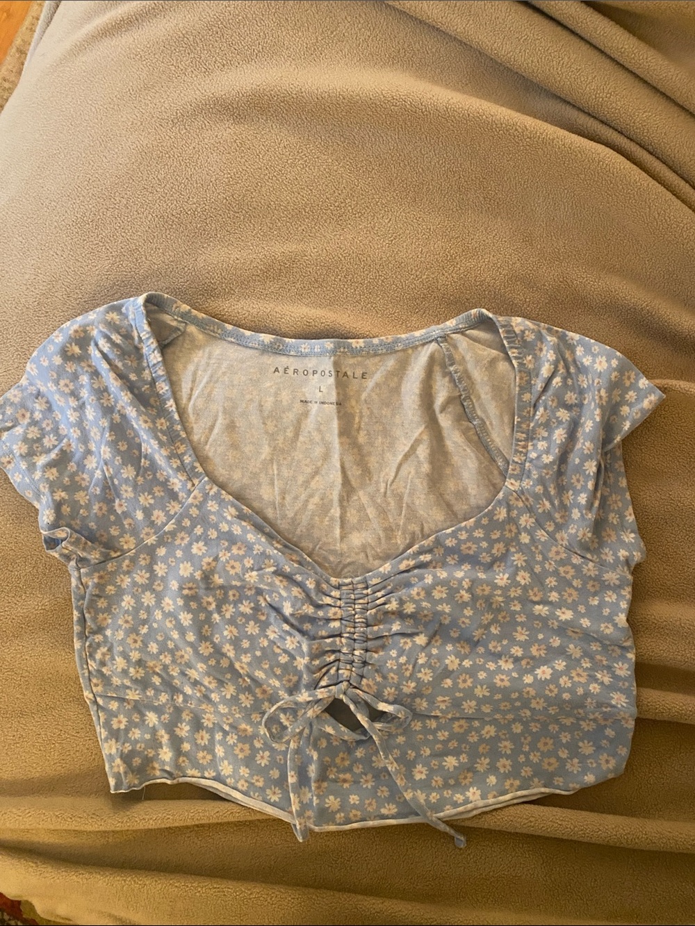 Aeropostale Light Blue Daisy Print Ruched Crop Top